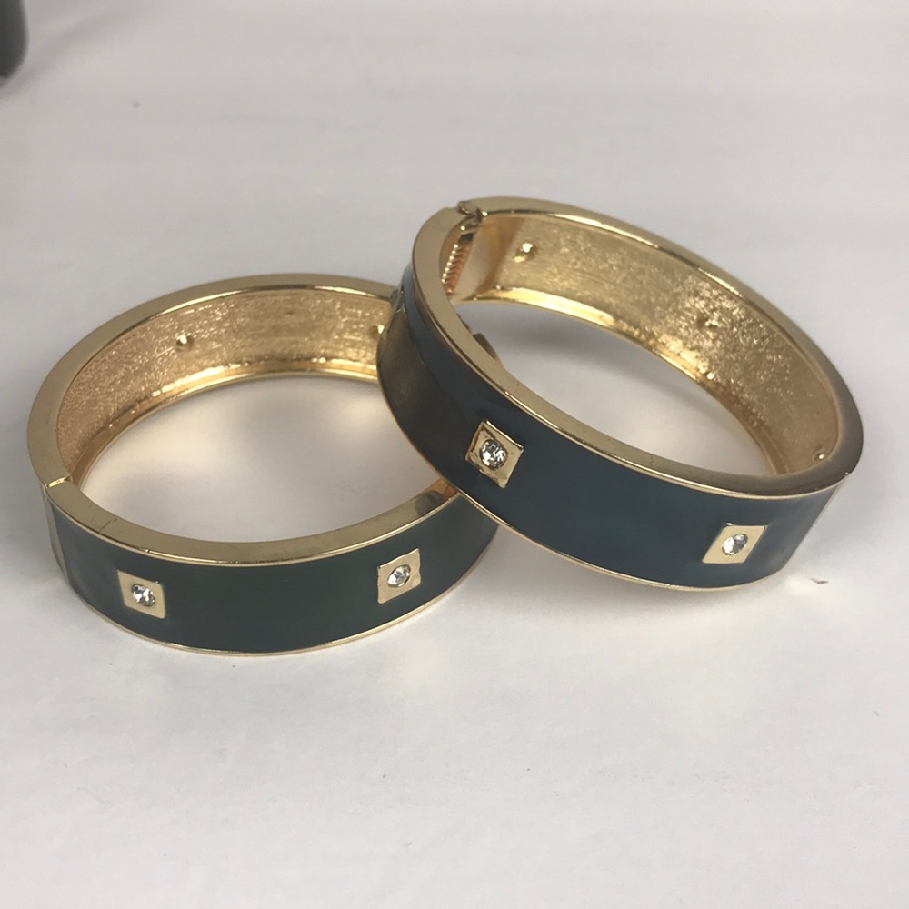 GREEN TEAL & GOLD BANGLE BRACELET WITH STONES